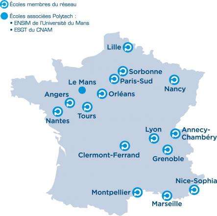 carte des écoles du réseau Polytech